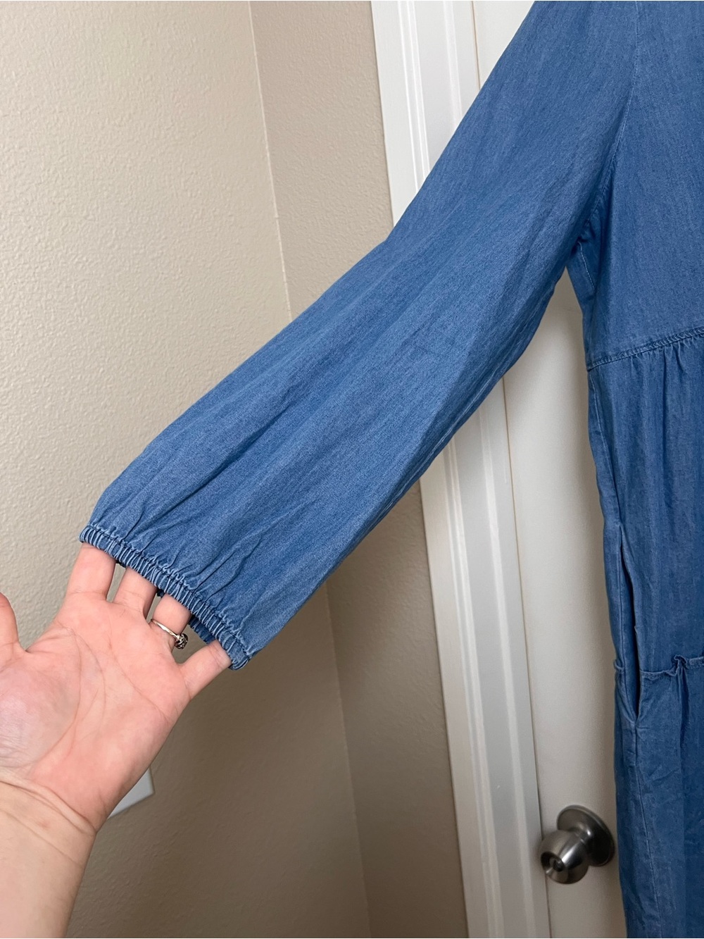 Draper James 100% Cotton Chambray Tiered Babydoll Dress Cottagecore L - Picture 2 of 11